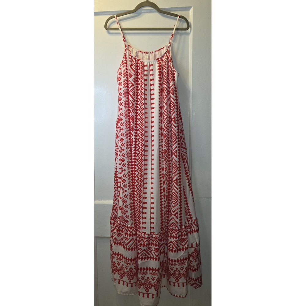 NWT Dokotoo Maxi Sundress  White/Red Long Flowy With Adjustable Straps. Lined.XL